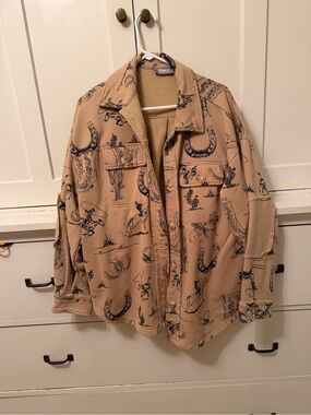 Western Print Shirt Jacket in Tan